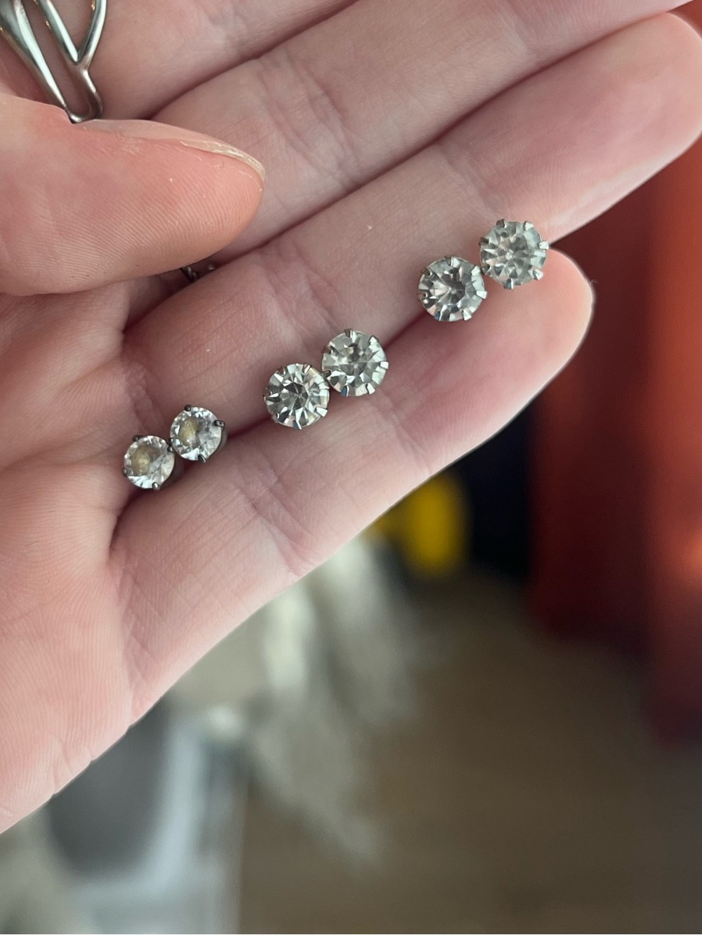 Silver-Tone Clear Crystal Stud Earring Set - 3 Pairs